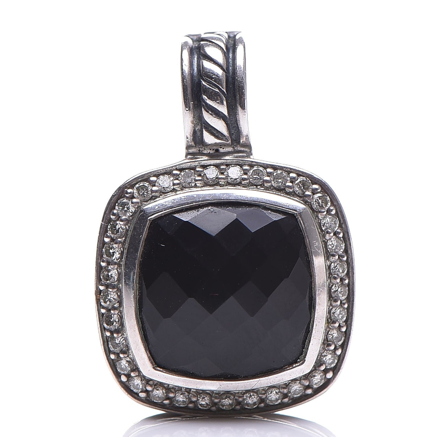 Sterling Silver Diamond Black Onyx 11mm Albion Enhancer Pendant