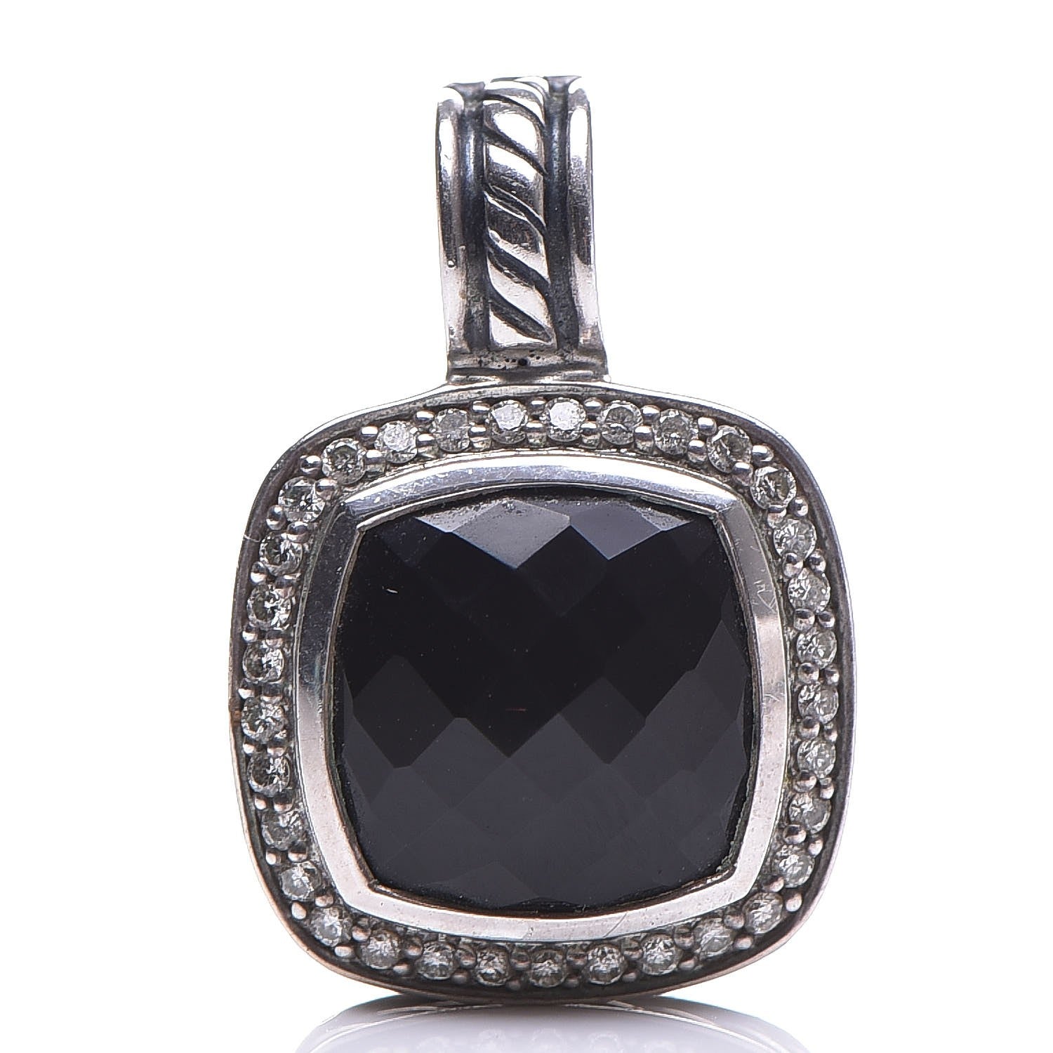 David Yurman Sterling Silver Diamond Black Onyx 11mm Albion Enhancer Pendant 1 of 5