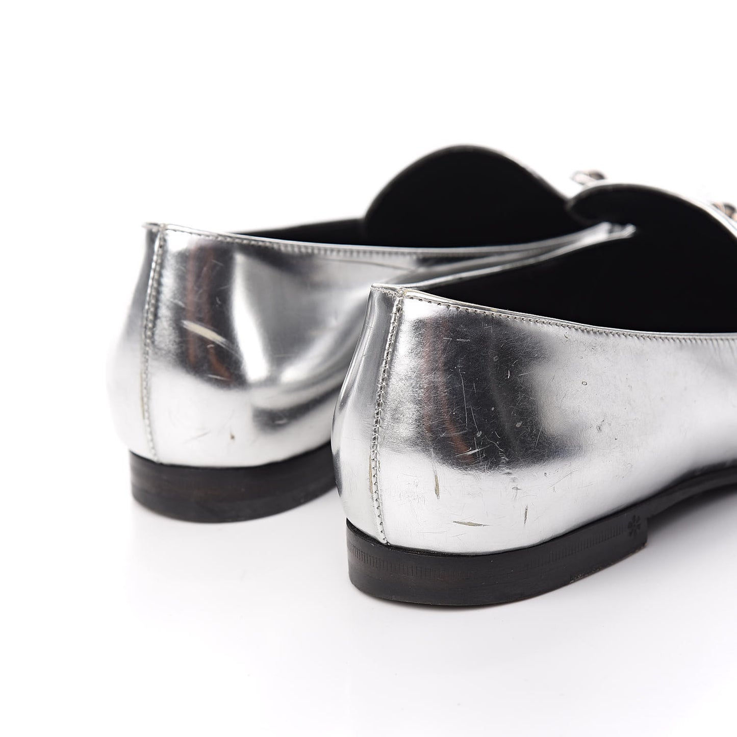 Metallic Calfskin Womens Horsebit Loafers 36 Silver