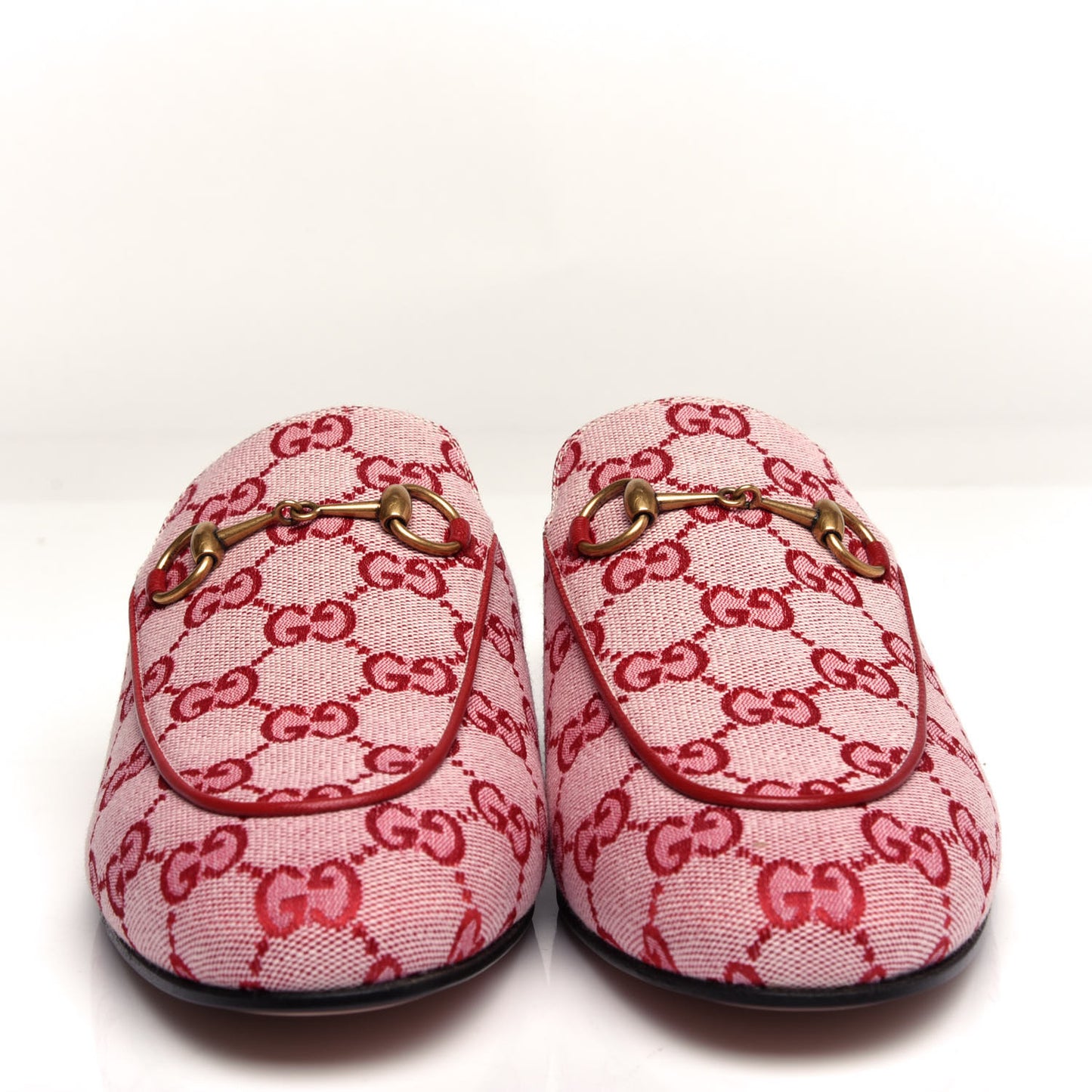 Canvas GG Monogram Horsebit Womens Princetown Slippers 39 Gardenia Hibiscus Red