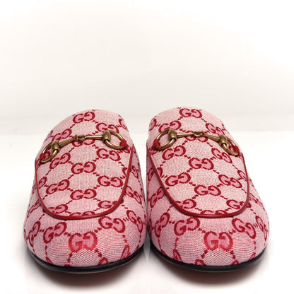 Gucci Canvas GG Monogram Horsebit Womens Princetown Slippers 39 Gardenia Hibiscus Red 5 of 11