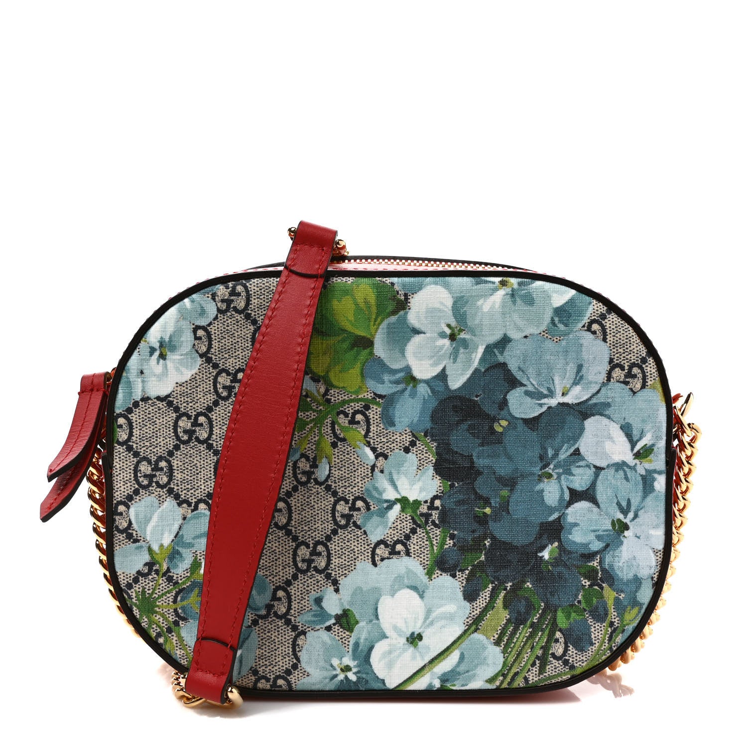 Gucci GG Supreme Monogram Blooms Mini Chain Shoulder Bag Beige Blue Navy Hibiscus Red 1 of 9