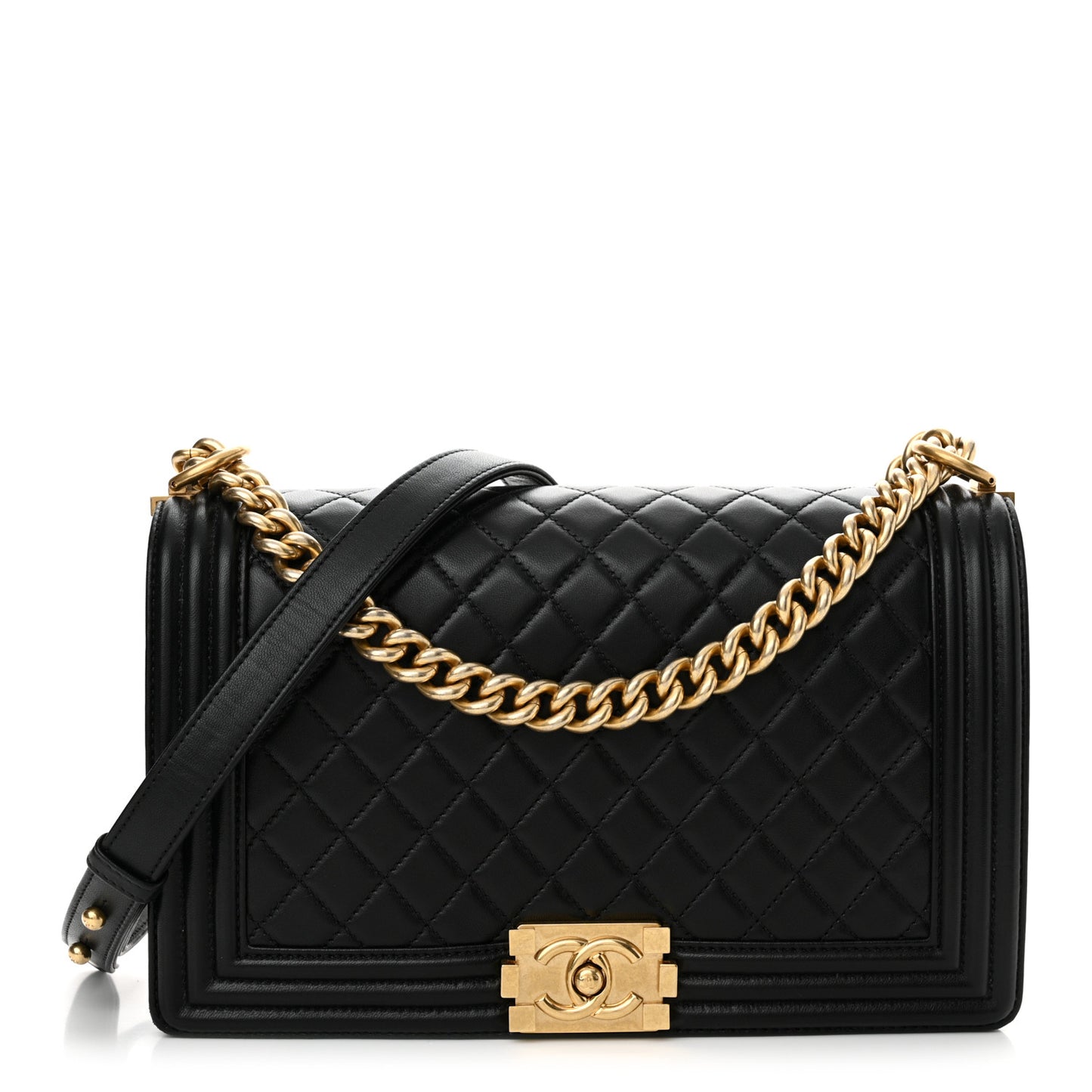 Lambskin Quilted New Medium Boy Flap Black