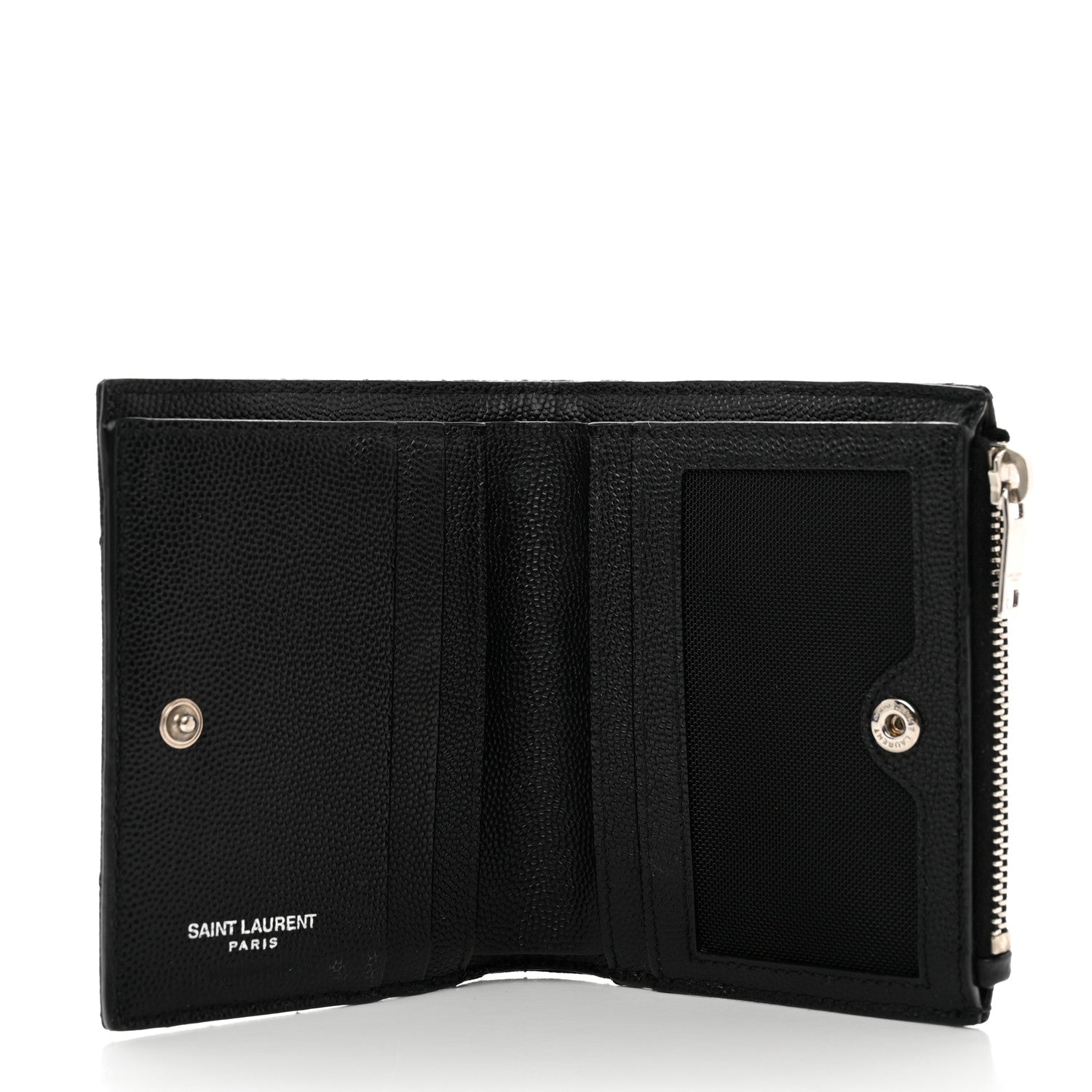 Saint Laurent Grain De Poudre Matelasse Chevron Monogram Zipped Card Case Black 5 of 8