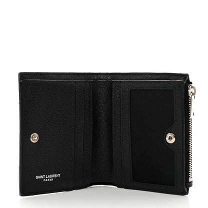 Saint Laurent Grain De Poudre Matelasse Chevron Monogram Zipped Card Case Black 5 of 8