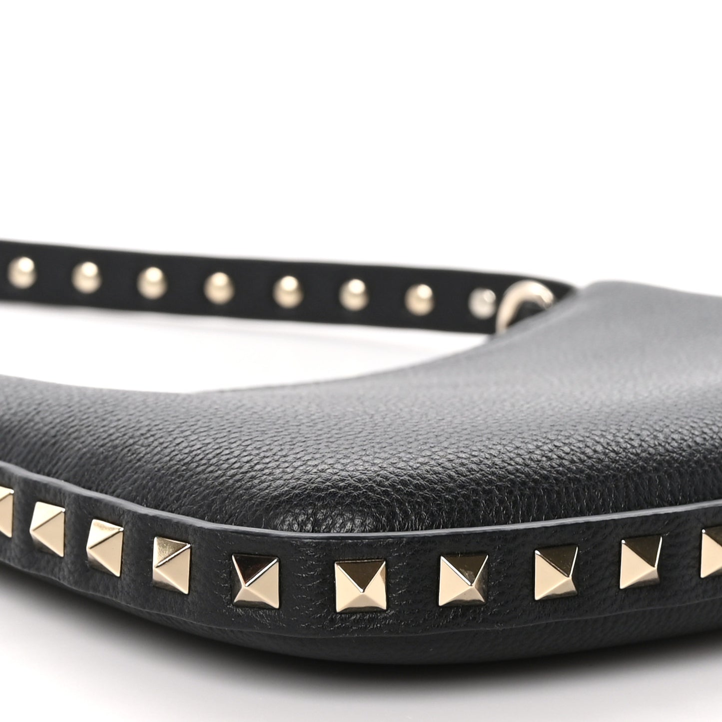 Grainy Calfskin Mini Rockstud Hobo Black