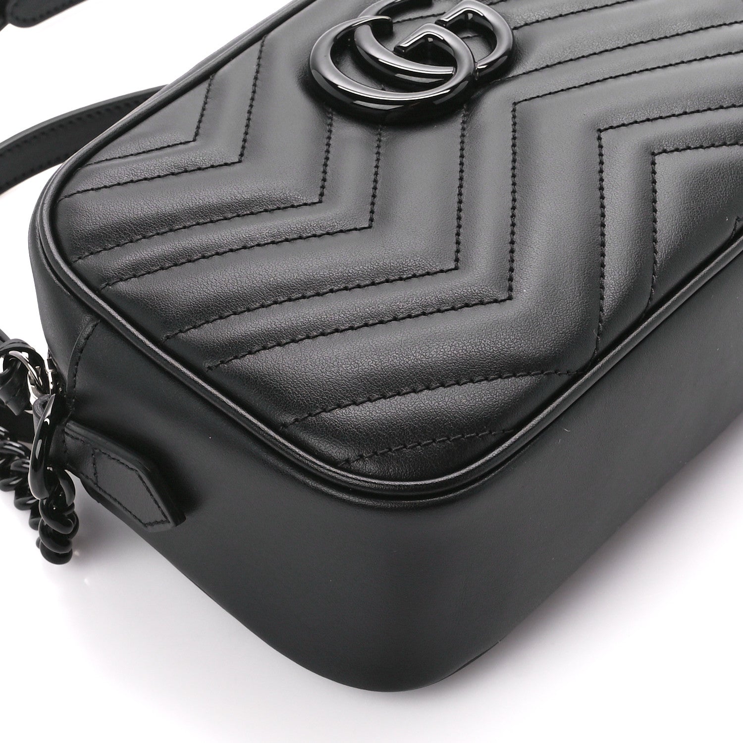 Gucci Calfskin Matelasse Monochrome Small GG Marmont Chain Shoulder Bag Black 10 of 12