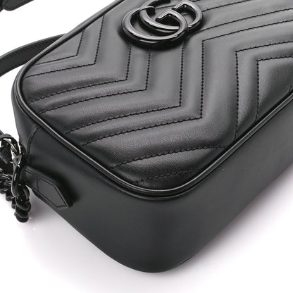 Gucci Calfskin Matelasse Monochrome Small GG Marmont Chain Shoulder Bag Black 10 of 12