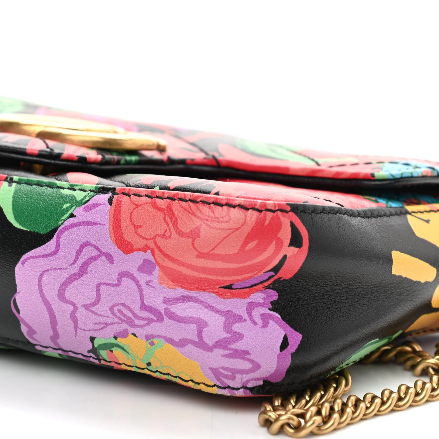 X KEN SCOTT Calfskin Matelasse Floral Print Super Mini GG Marmont Shoulder Bag Black