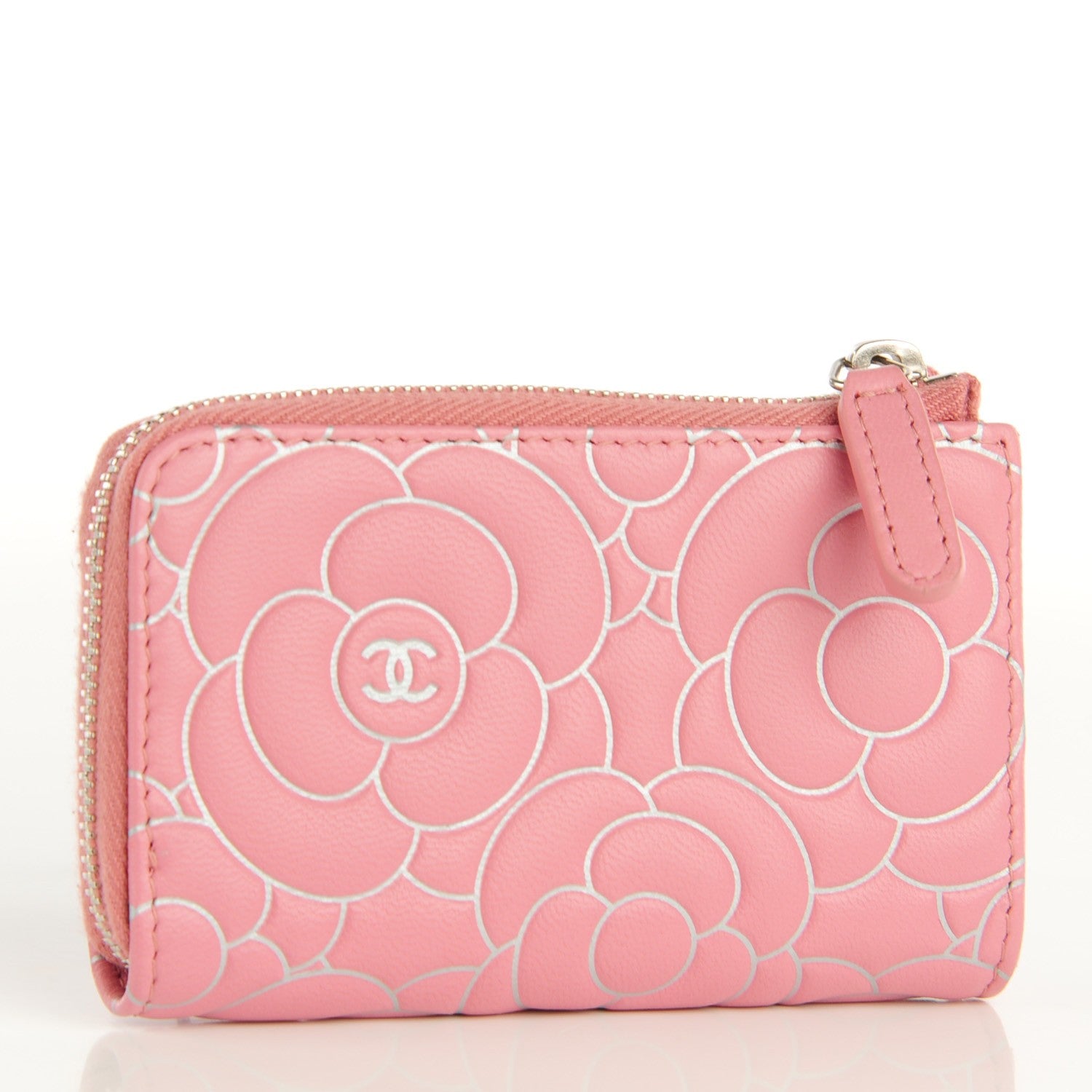 Chanel Lambskin Camellia Embossed Key Holder Case Pink 3 of 7