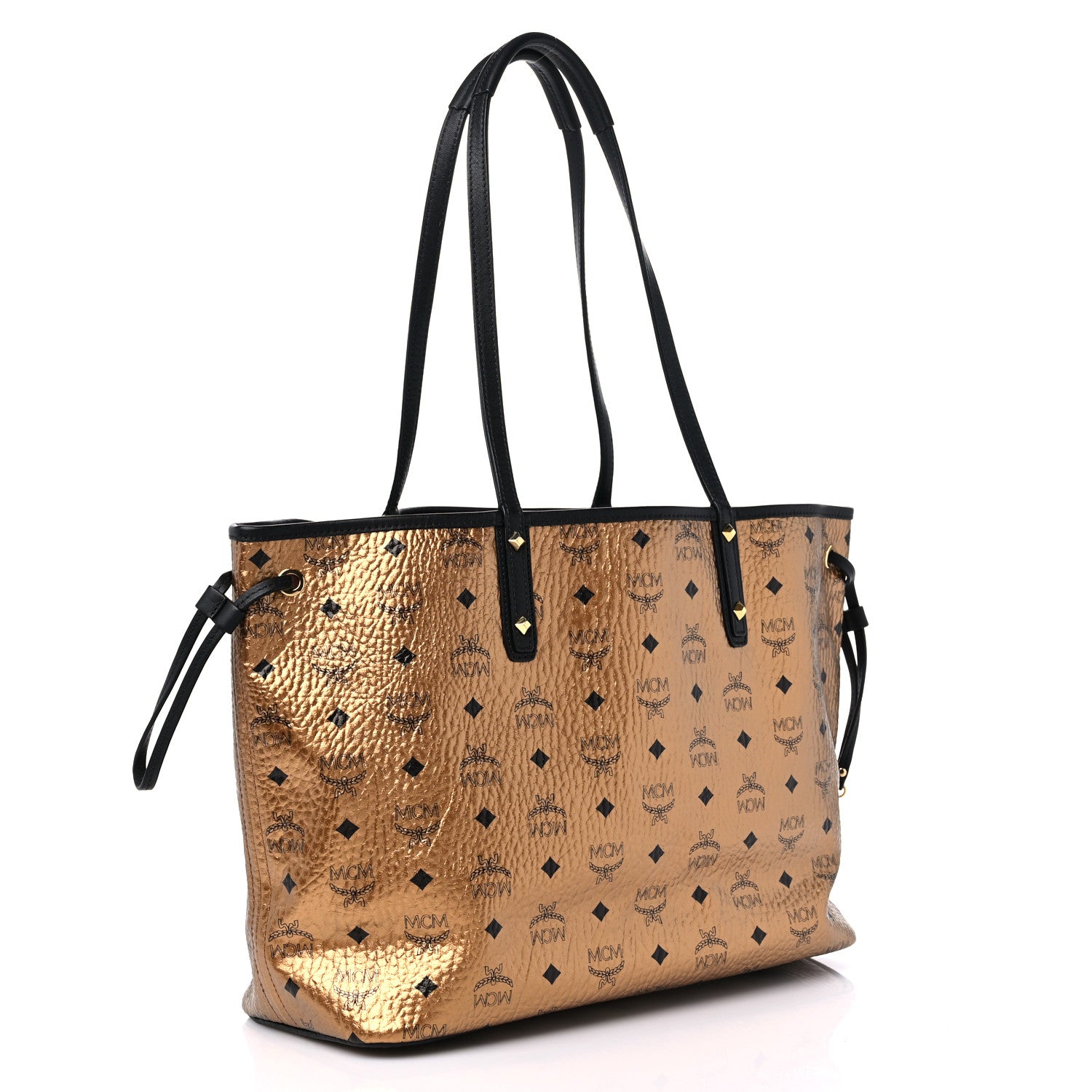 MCM Metallic Visetos Medium Shopper Tote Gold 4 of 14