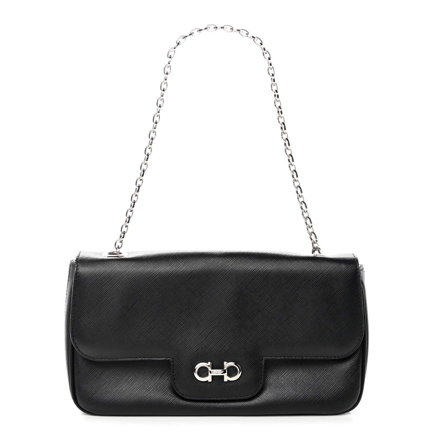 Salvatore Ferragamo Printed Calfskin Rory Chain Shoulder Bag Black 1 of 13