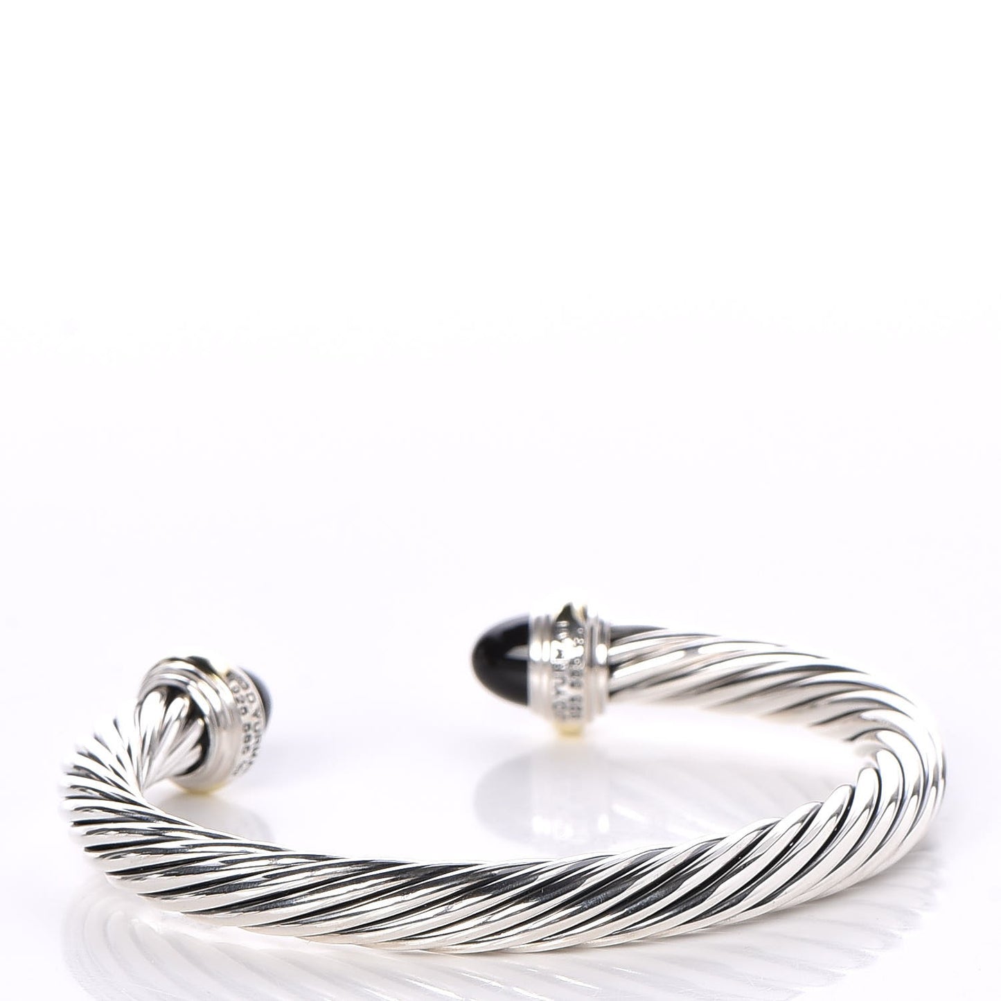 Sterling Silver 14K Yellow Gold Black Onyx 7mm Cable Classics Bracelet