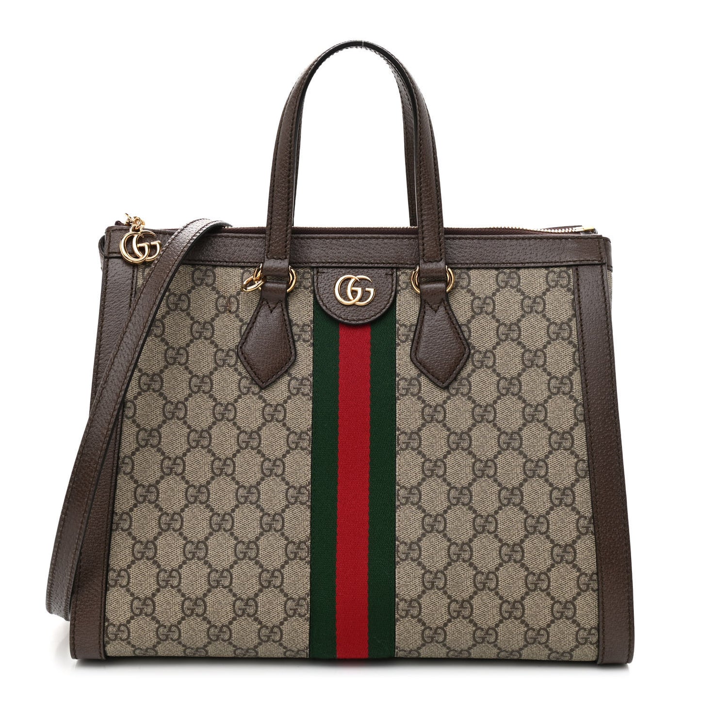 GG Supreme Monogram Web Medium Ophidia Tote Bag Brown