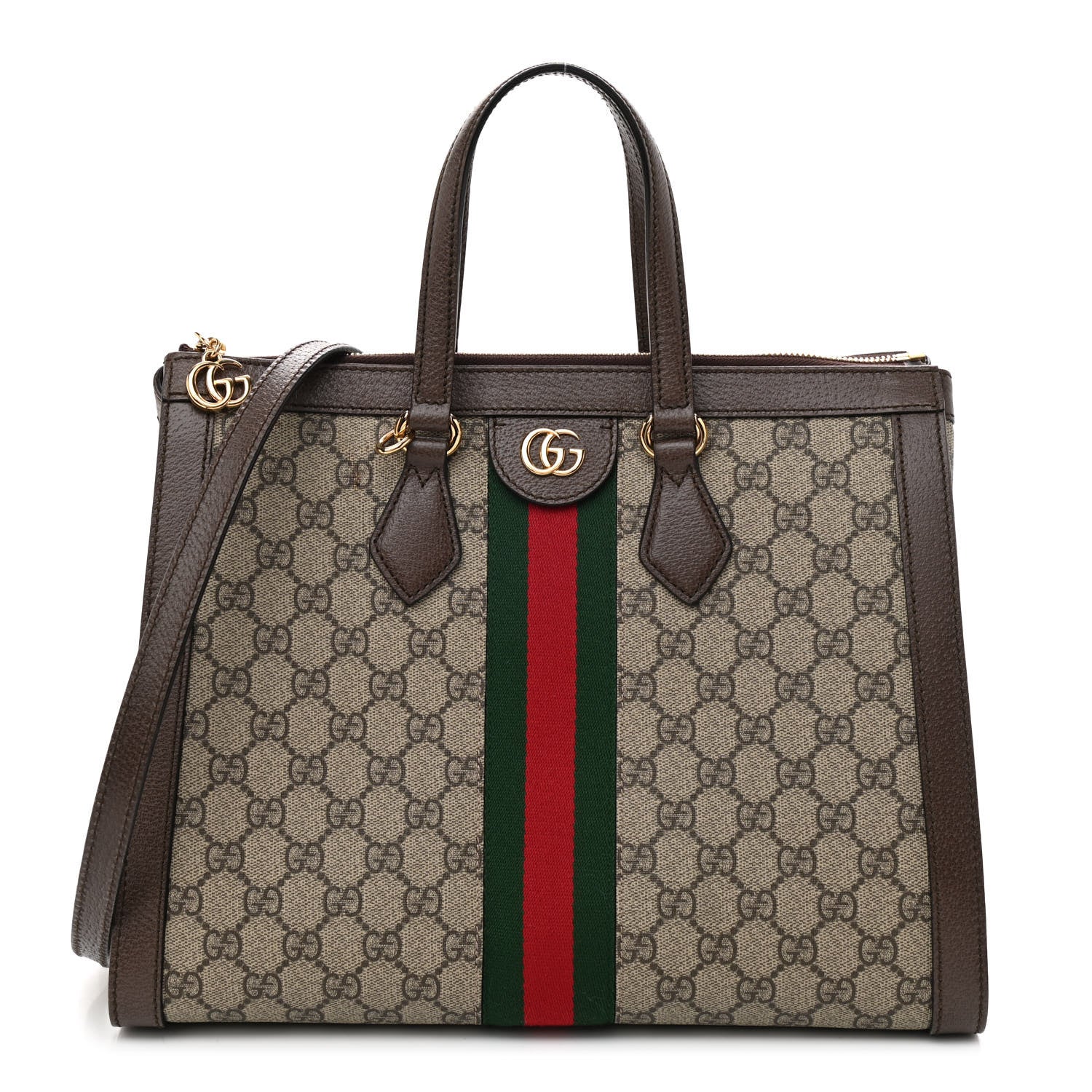Gucci GG Supreme Monogram Web Medium Ophidia Tote Bag Brown 1 of 8