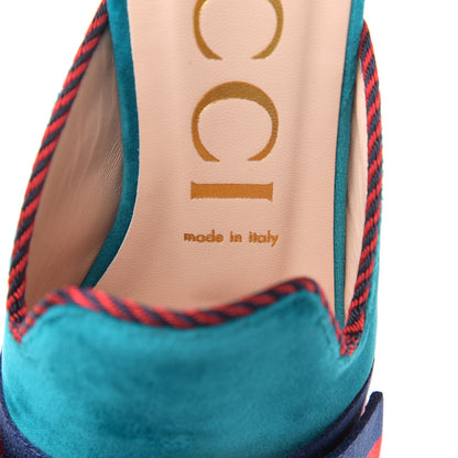 Gucci Softy Velvet Sylvie Bow Slippers 37.5 Pavone 8 of 9