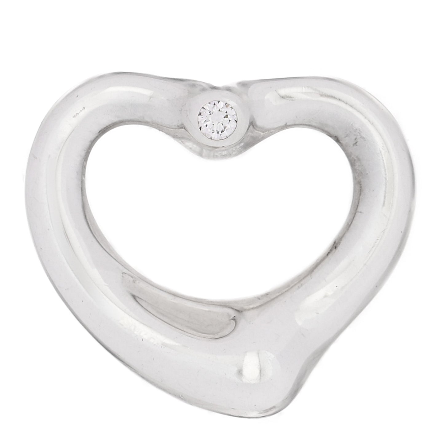 Sterling Silver Diamond 16mm Elsa Peretti Open Heart Pendant