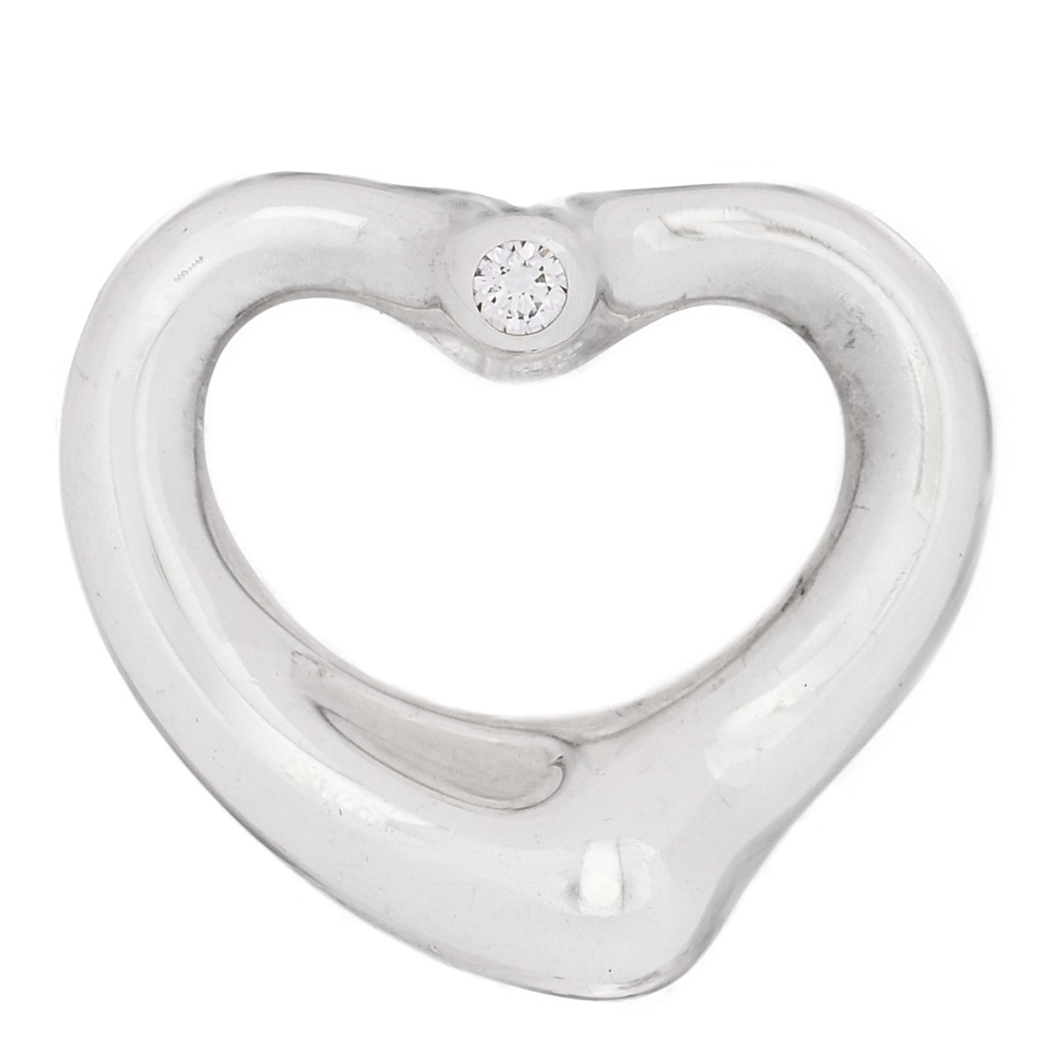 Tiffany Sterling Silver Diamond 16mm Elsa Peretti Open Heart Pendant 1 of 3