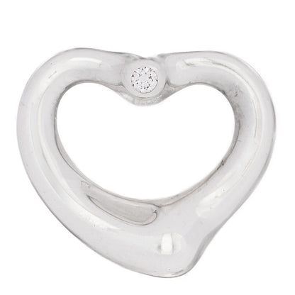 Tiffany Sterling Silver Diamond 16mm Elsa Peretti Open Heart Pendant 1 of 3