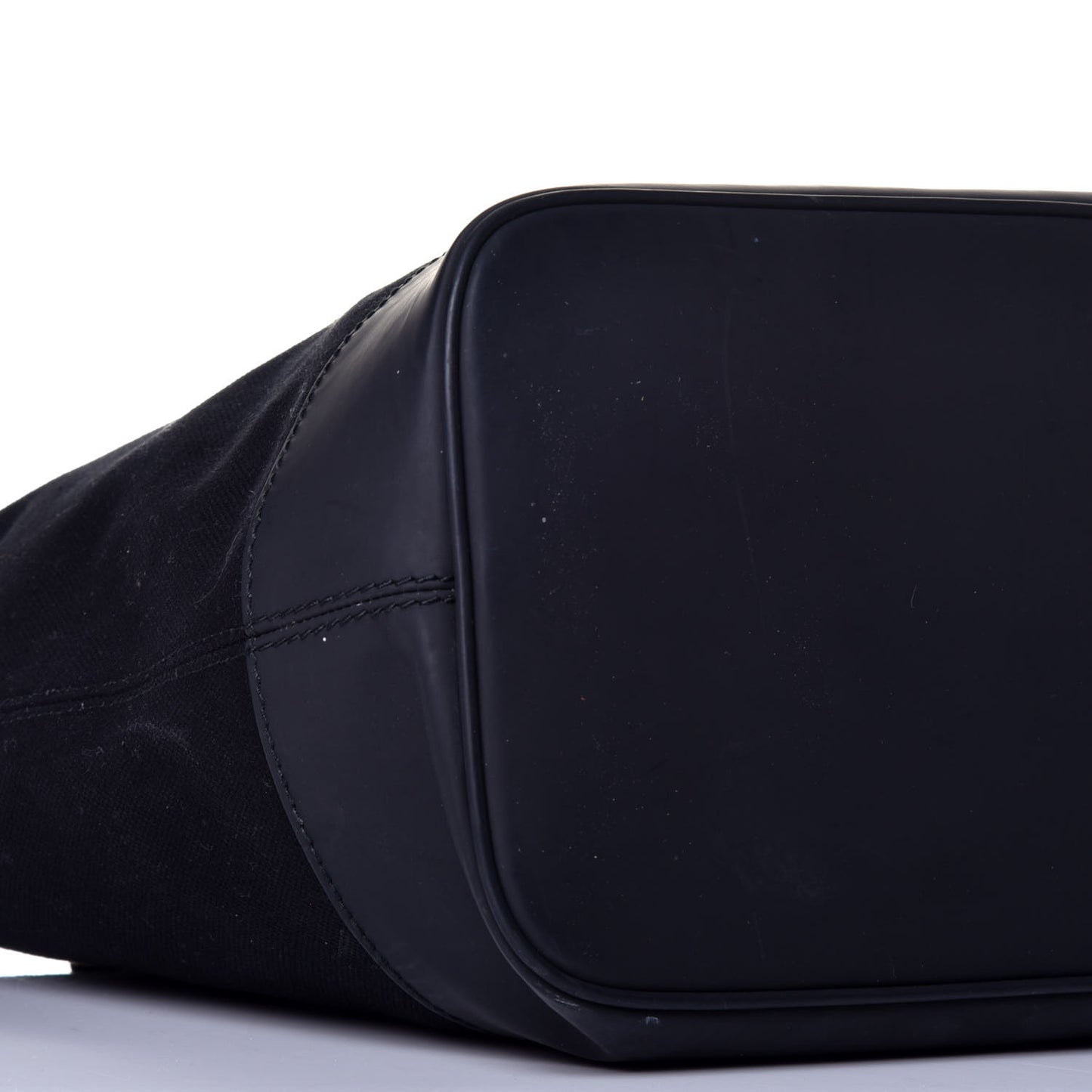 Rubber Calfskin Canvas Navy Tote Black