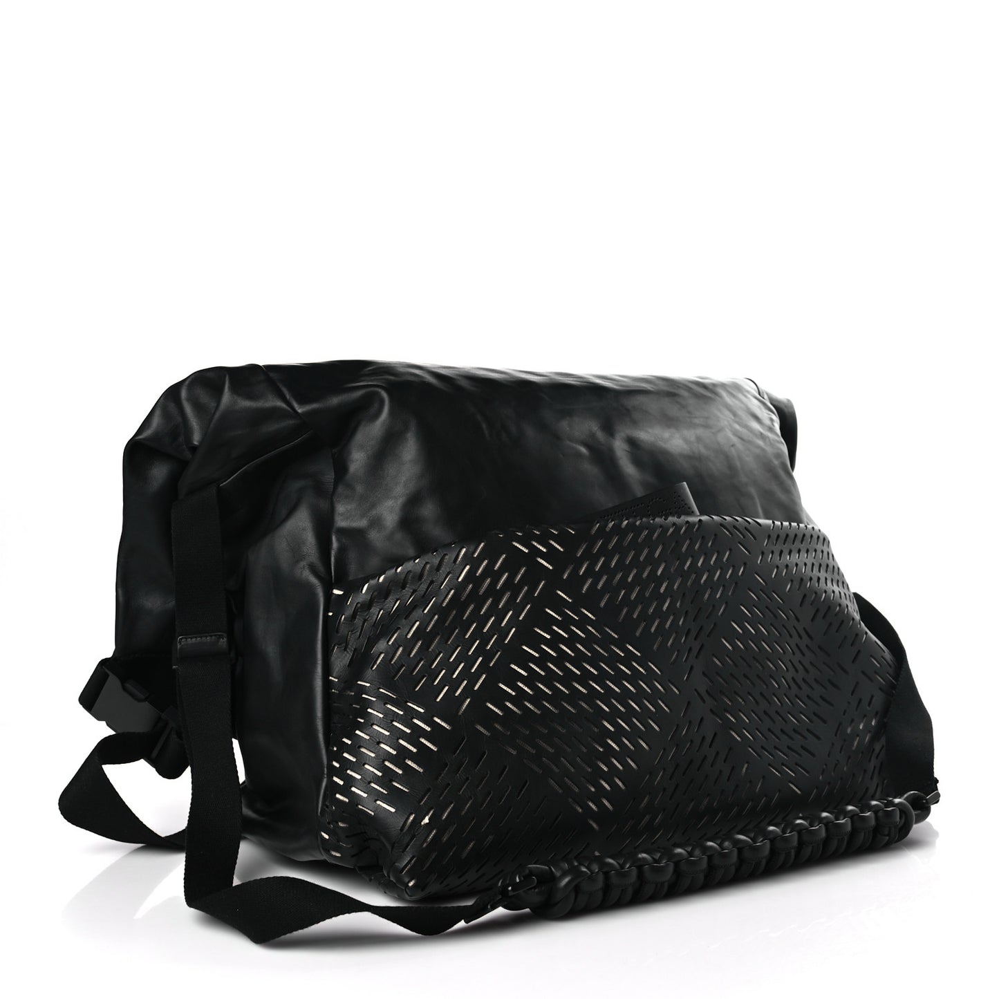 Smooth Calfskin Perforated Messenger Crossbody Bag Black