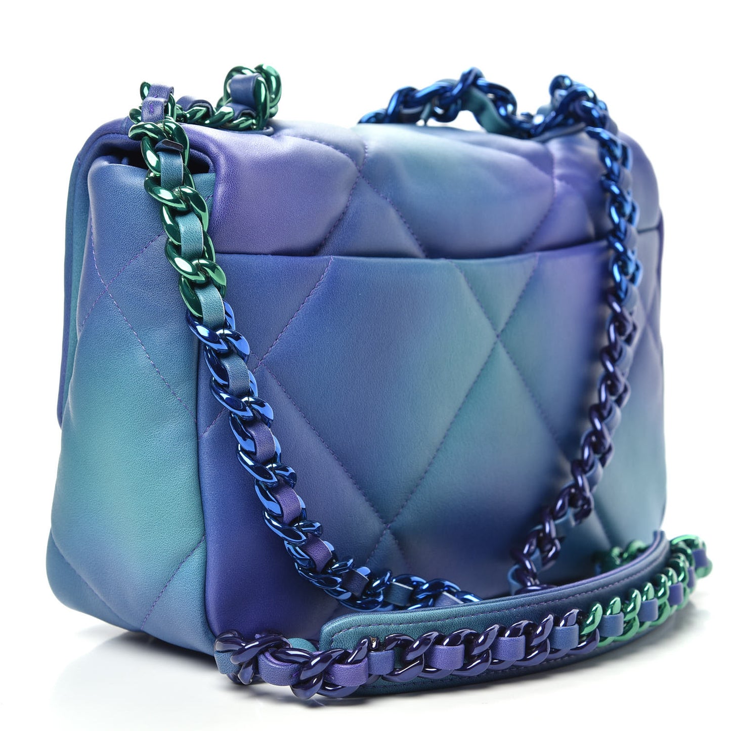 Tie Dye Calfskin Quilted Medium 19 Flap Blue Purple