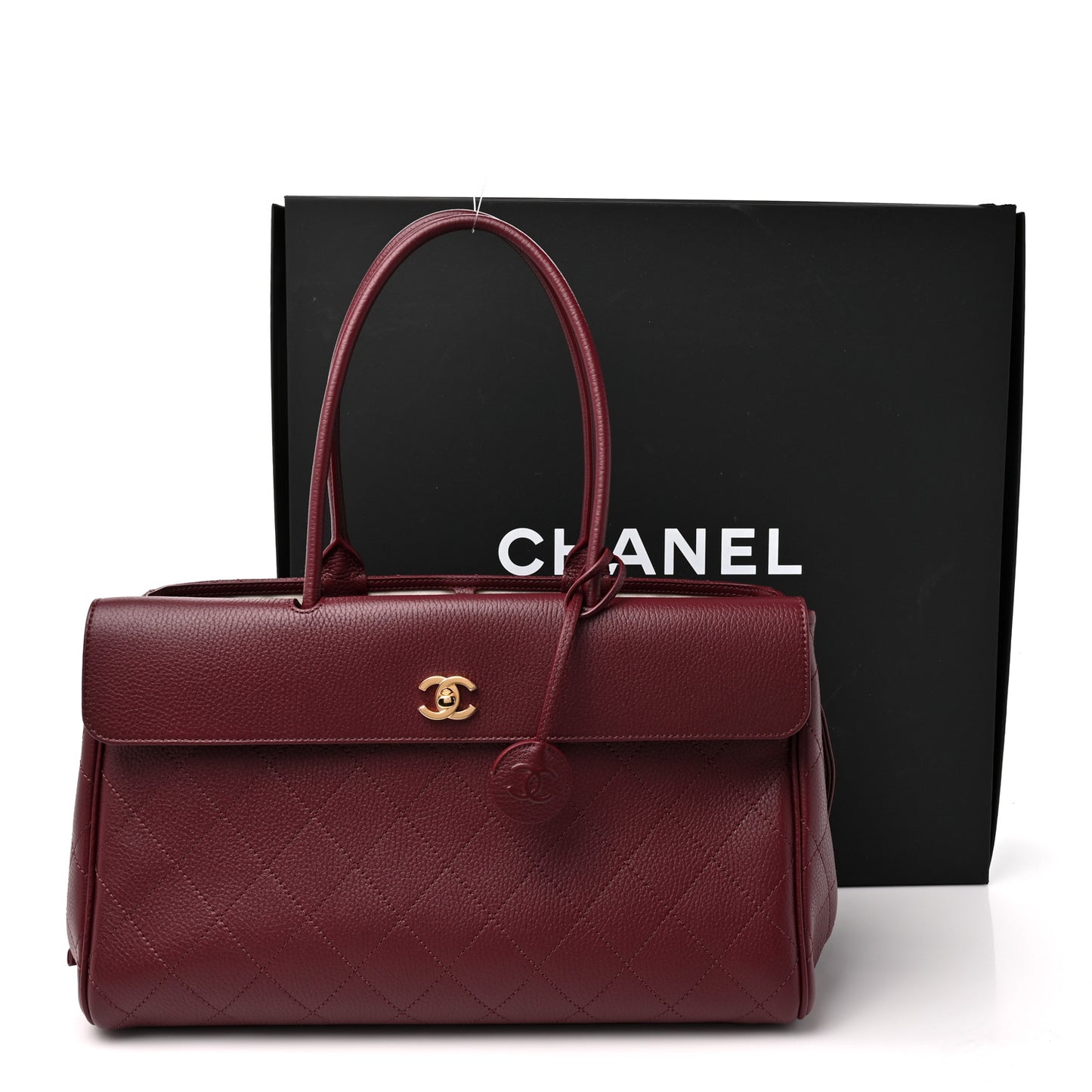 Grained Calfskin Stitched Urban Essentials Shopping Bag Dark Burgundy