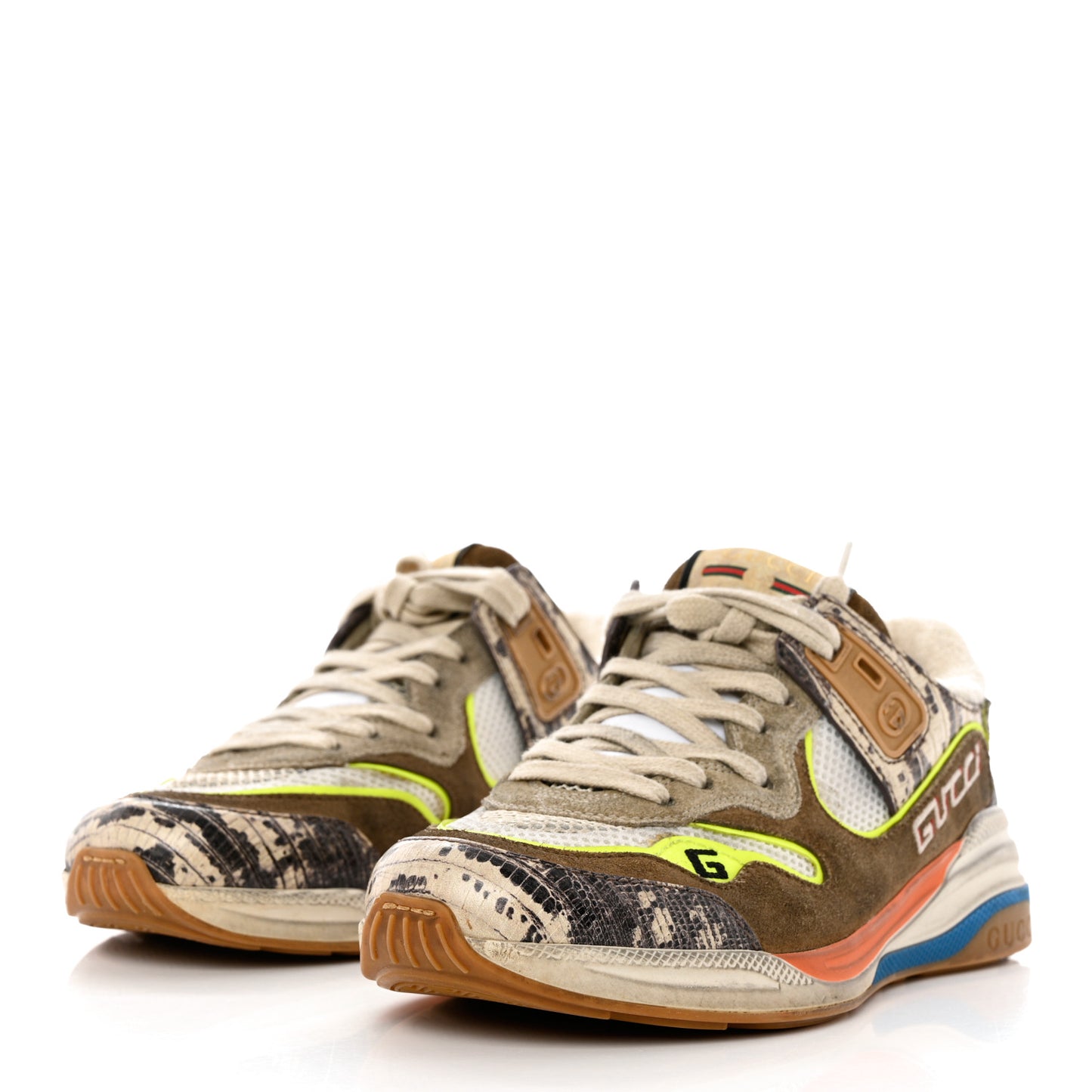 Suede Calfskin Tejus Printed Womens Ultrapace Sneakers 36 Natural Ardesia Neon Yellow
