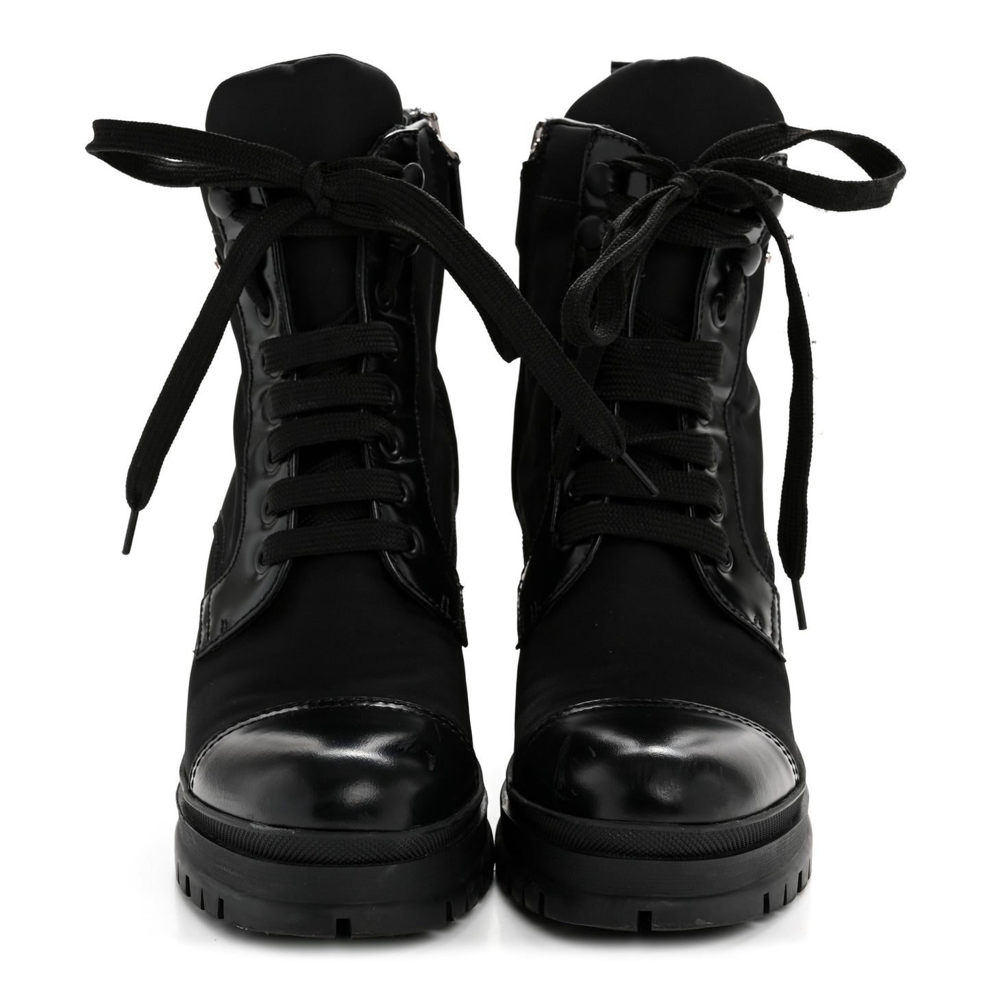 Spazzolato Re-Nylon Metal Triangle Logo Lace Up 55mm Ankle Boots 36 Black