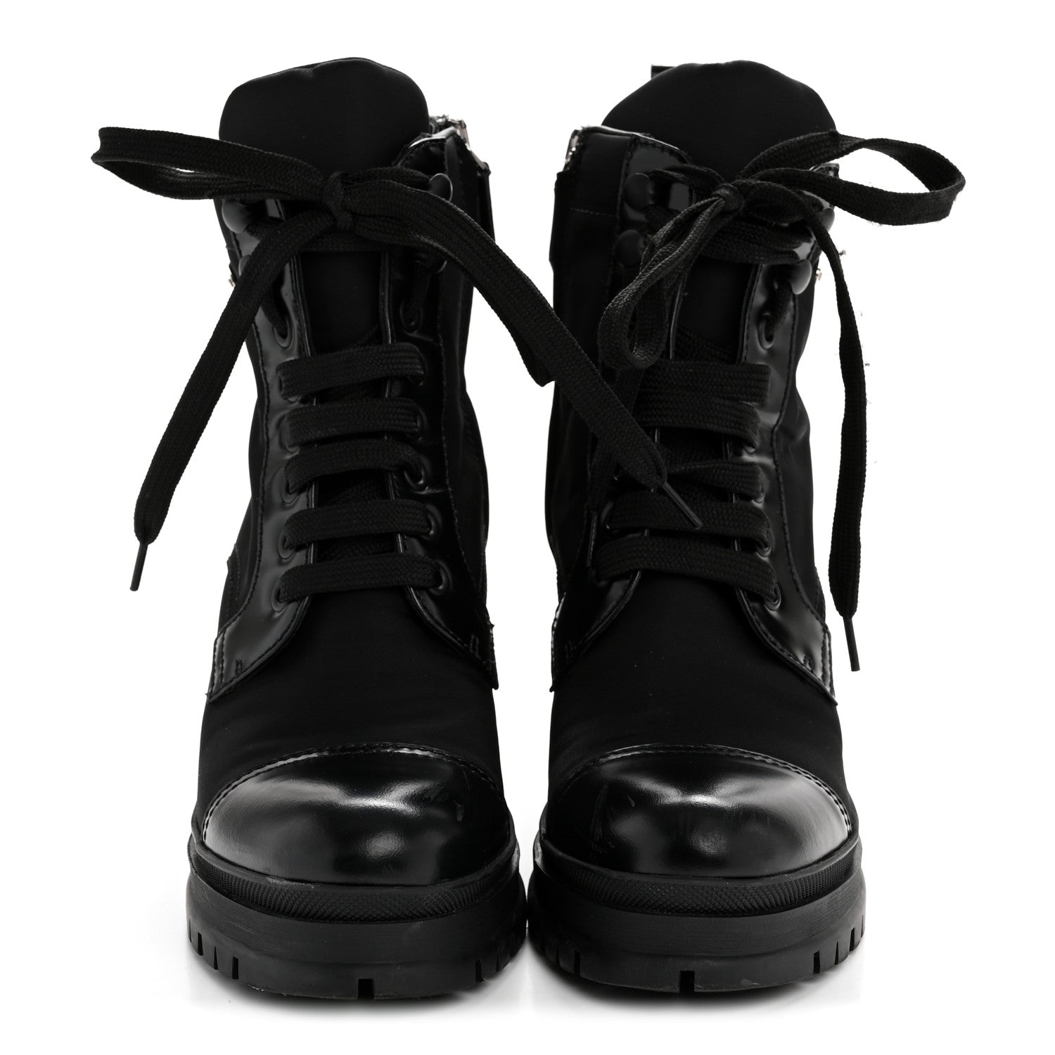 Prada Spazzolato Re-Nylon Metal Triangle Logo Lace Up 55mm Ankle Boots 36 Black 5 of 18