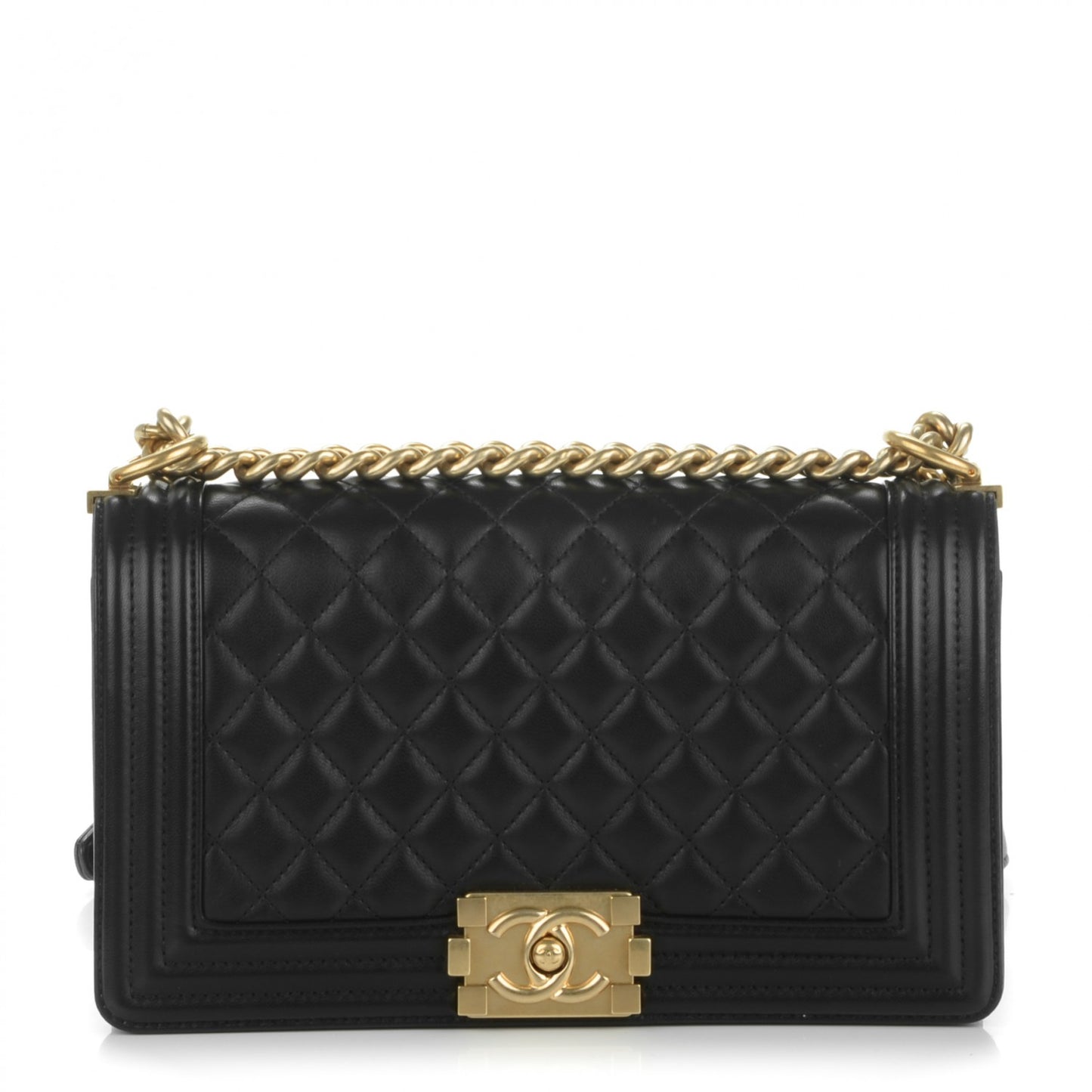 Lambskin Quilted Medium Boy Flap Black
