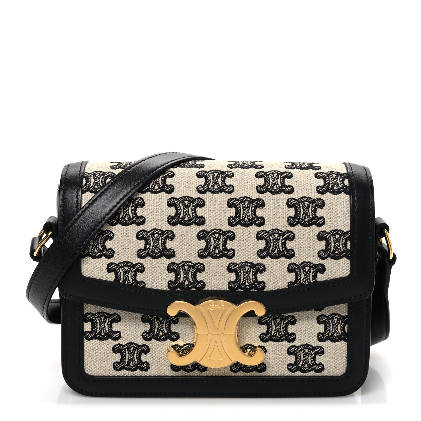 Canvas Calfskin Triomphe Embroidered Teen Triomphe Bag Black