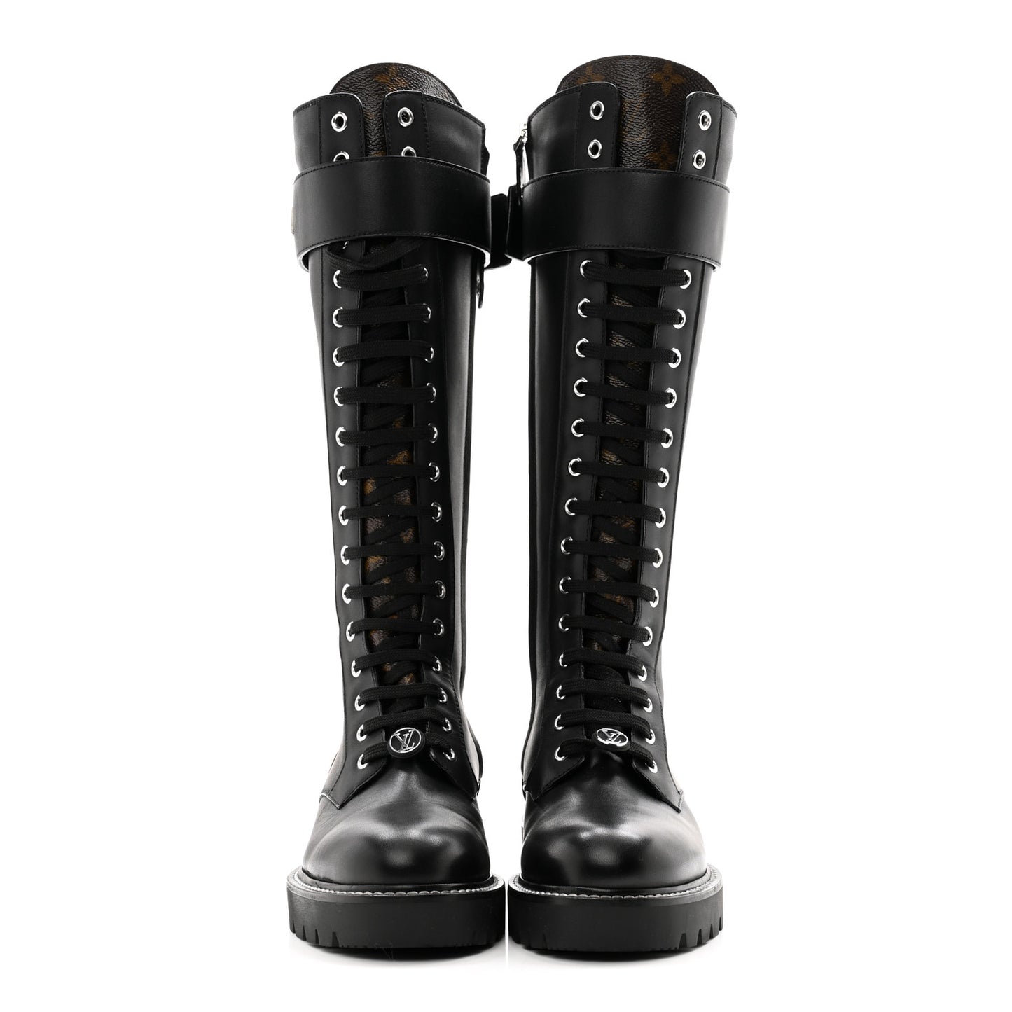 Monogram Calfskin Territory Tall Lace Up Ranger Boots 36 Black