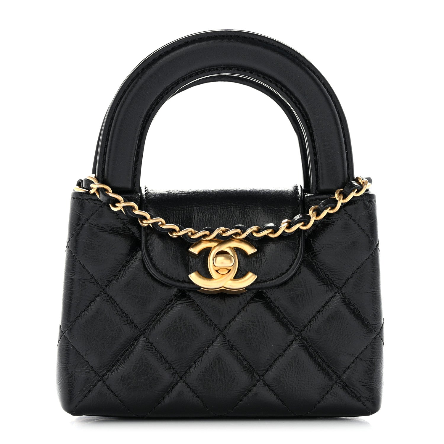 Chanel Shiny Aged Calfskin Quilted Mini Nano Kelly Shopper Black 1 of 11