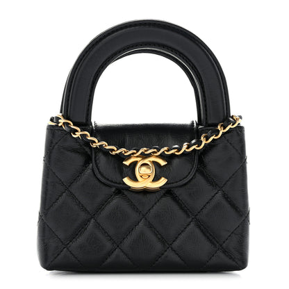 Chanel Shiny Aged Calfskin Quilted Mini Nano Kelly Shopper Black 1 of 11