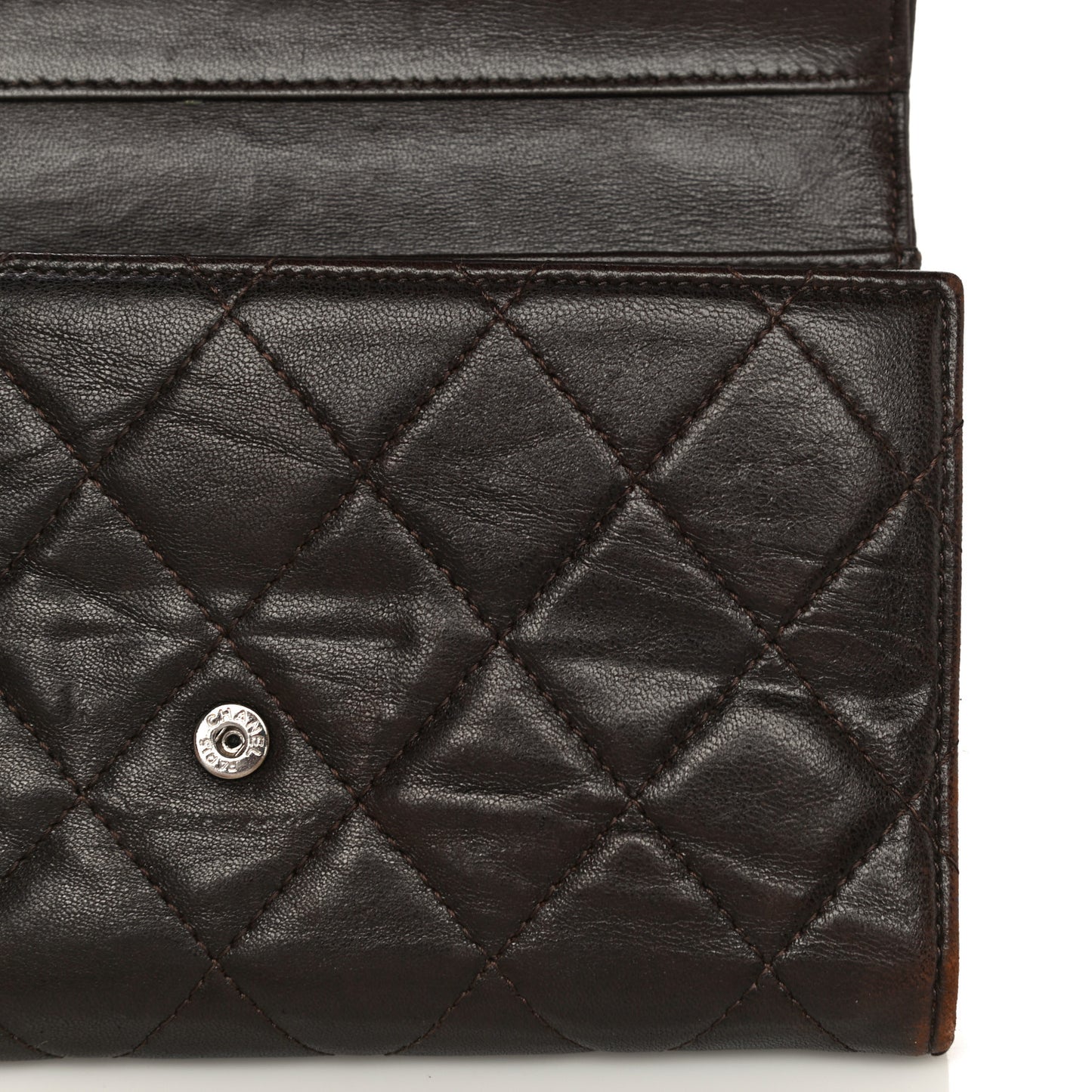 Lambskin Quilted Large Flap Wallet Dark Brown
