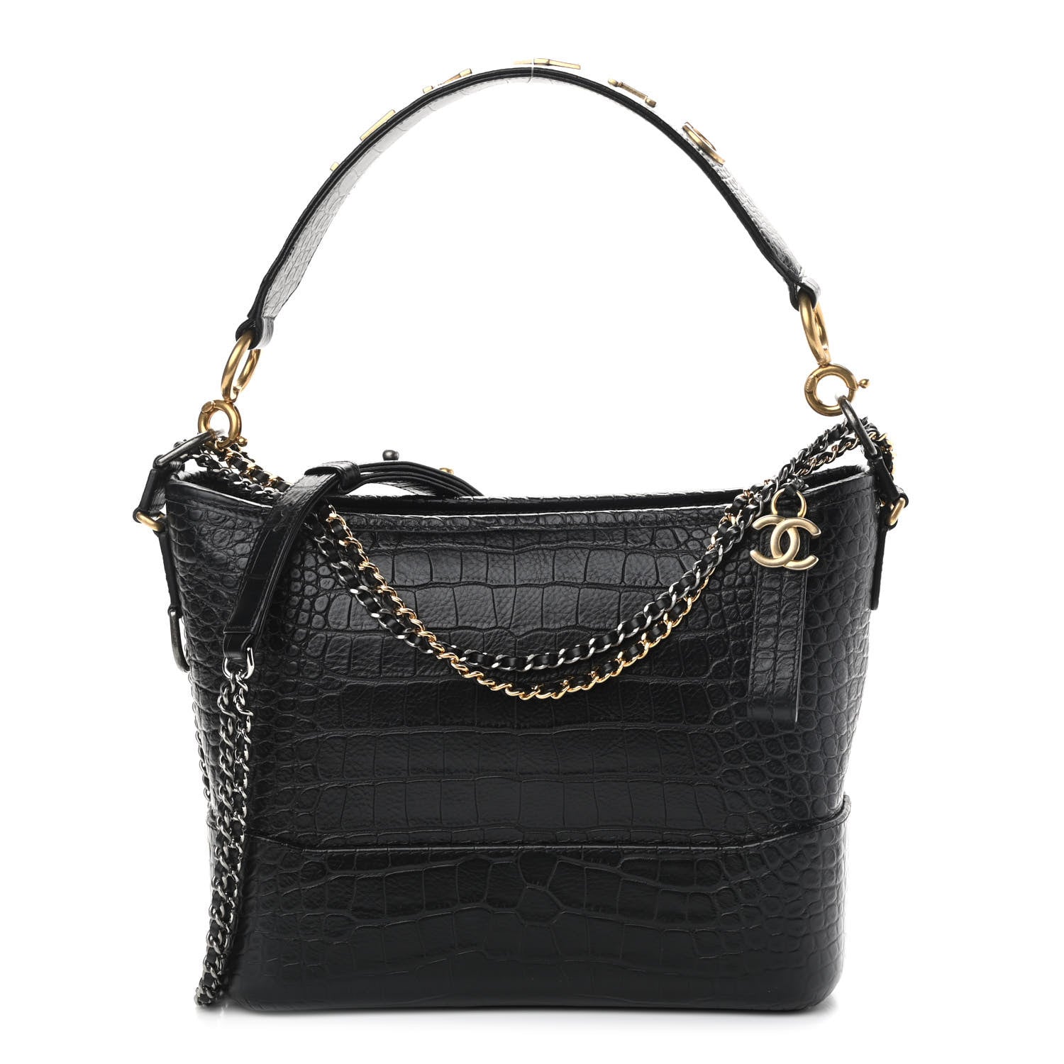 Chanel Crocodile Embossed Calfskin Medium Gabrielle Cocodile Hobo Black 1 of 10