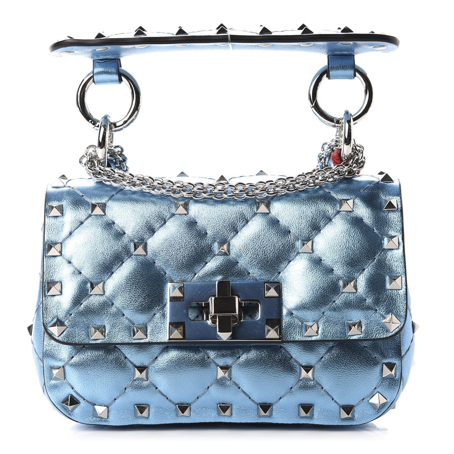 Metallic Nappa Micro Rockstud Spike Shoulder Bag Cerulean