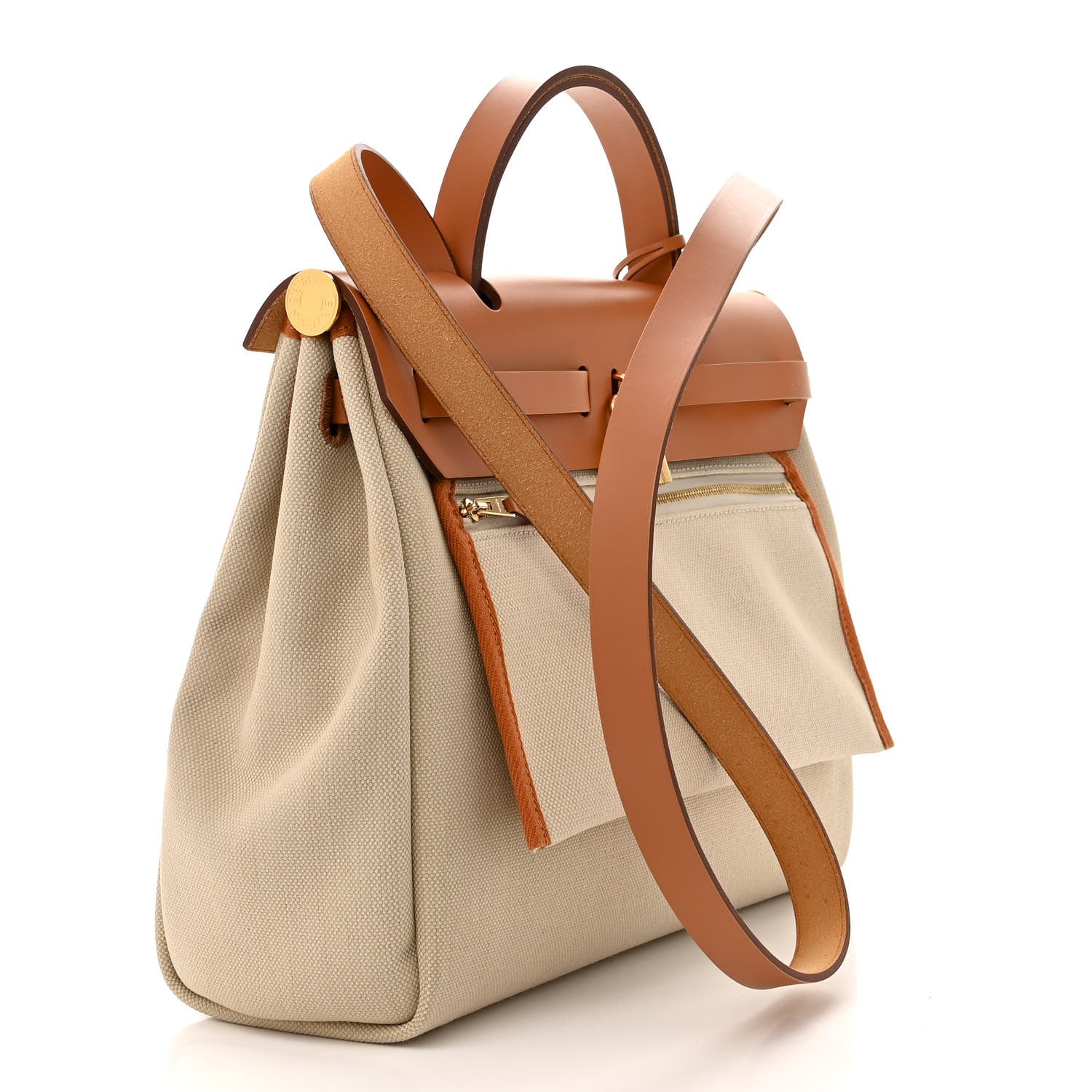 Hermes Military Toile Vache Hunter Herbag Zip Retourne 31 PM Beton Naturel 4 of 14