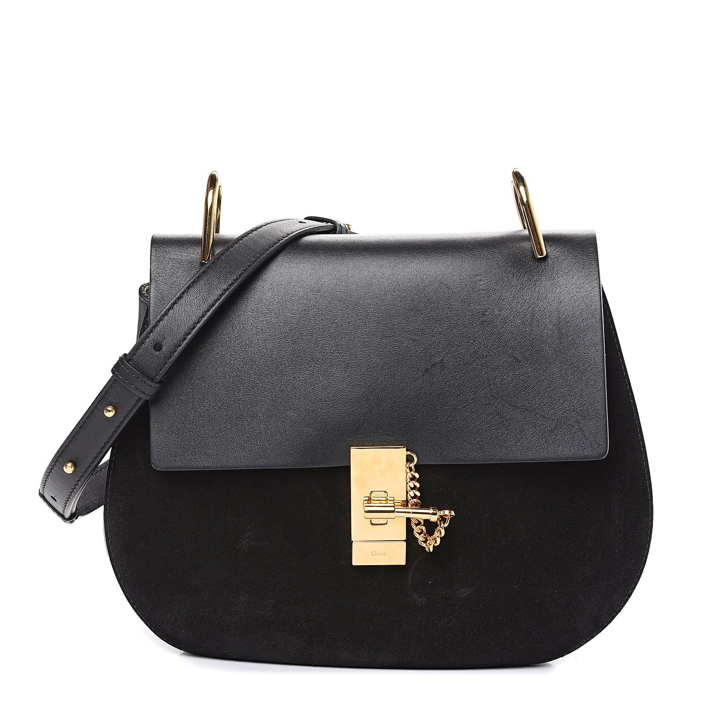 Suede Smooth Calfskin Drew Shoulder Bag Black