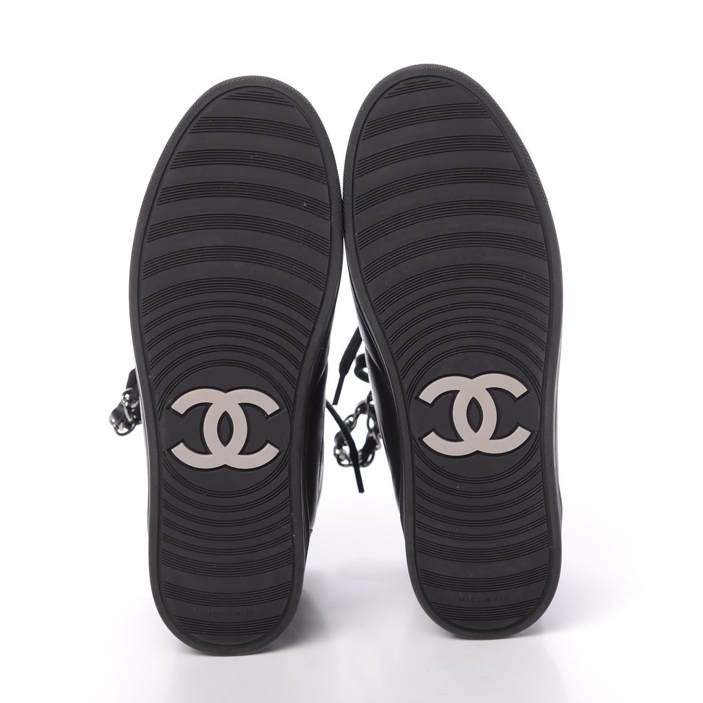 Lambskin Zipped Chain CC Sneakers 37 Black