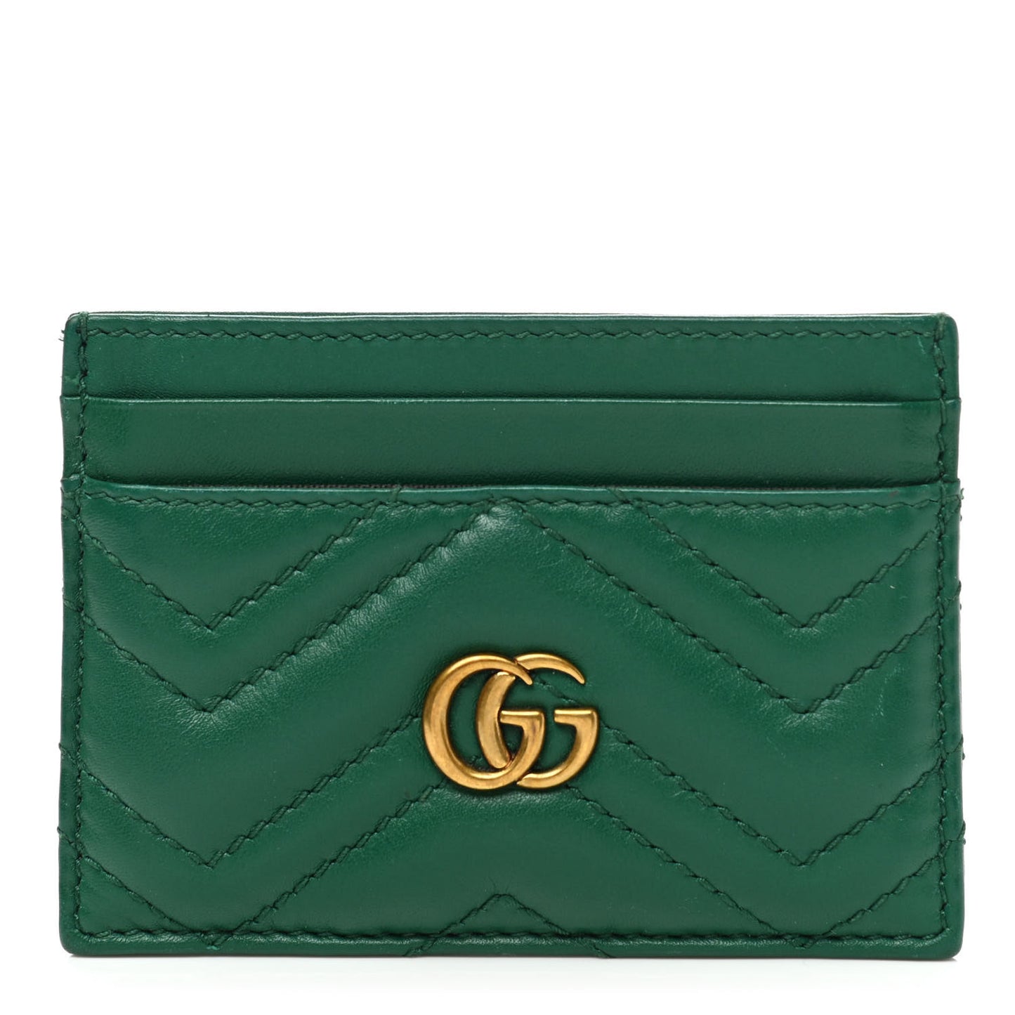 Calfskin Matelasse GG Marmont Card Holder Emerald Green