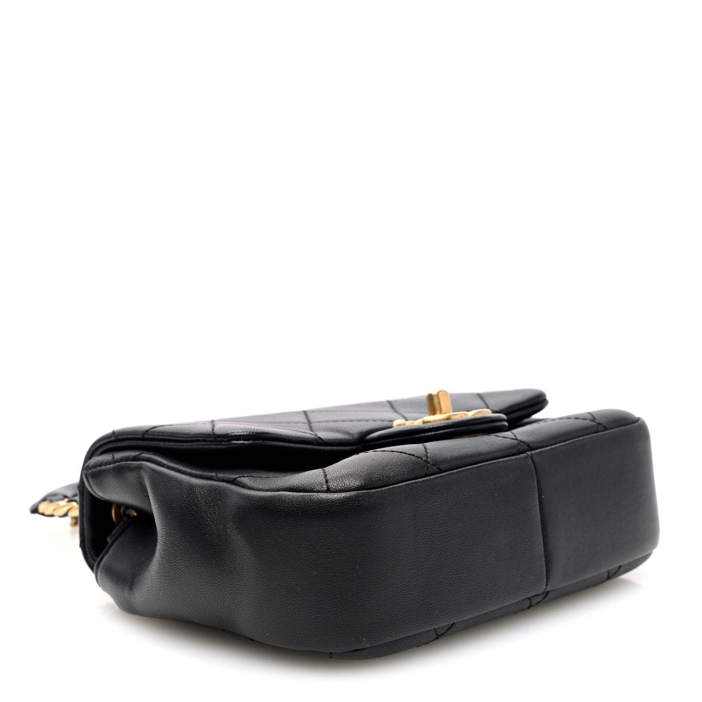 Lambskin Quilted Small Circular Handle Bag Black