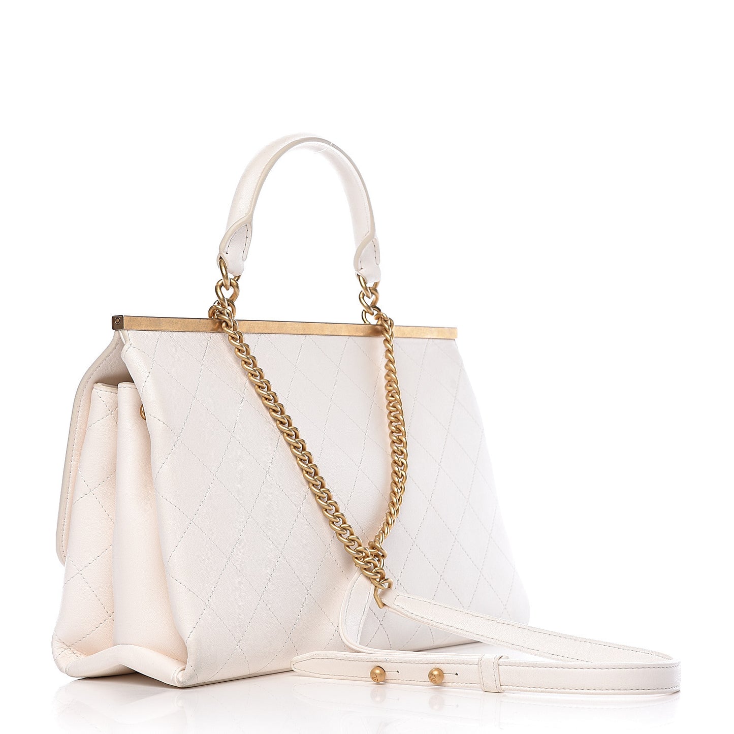 Lambskin Quilted Coco Luxe Top Handle Flap White