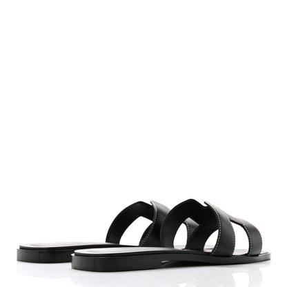 Hermes Box Calfskin Oran Sandals 38 Black 4 of 11
