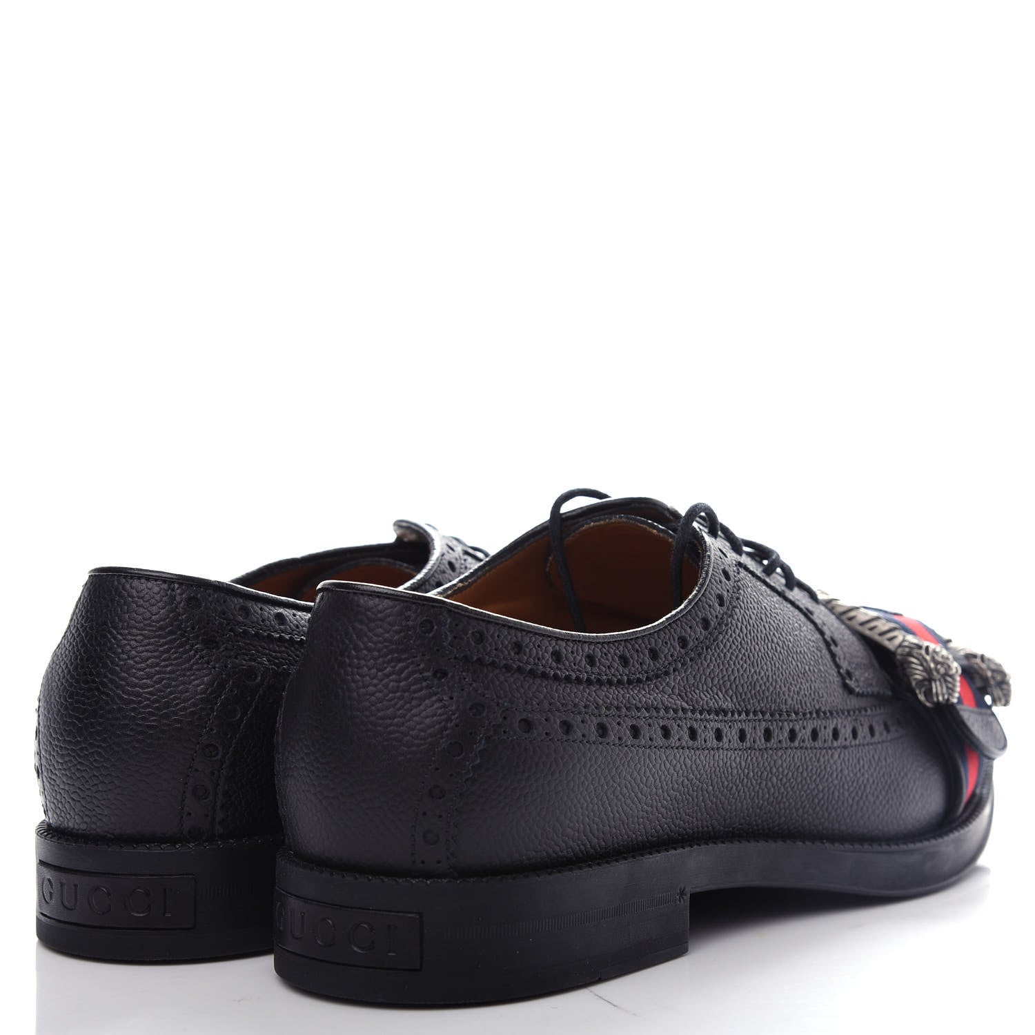 Gucci Calfskin Web Mens Queercore Brogue Derby Loafers 9 Black 4 of 12