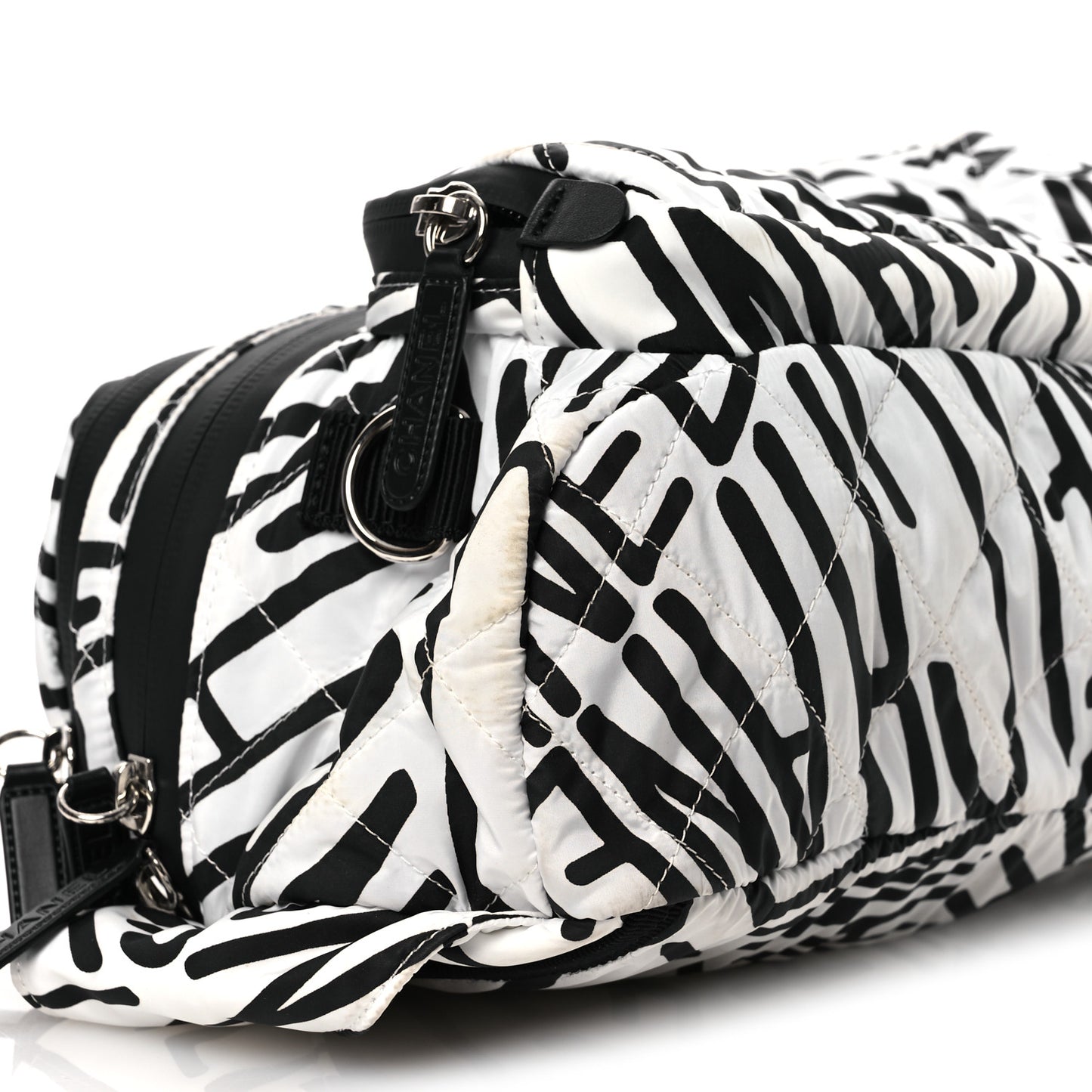 Nylon Printed Quilted Coco Neige Convertible Backpack Black White