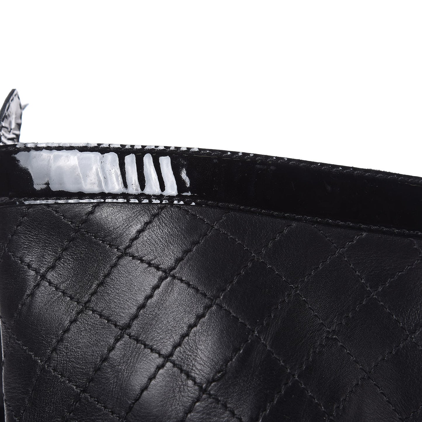 Calfskin Patent Quilted Cap Toe Boots 39 Black