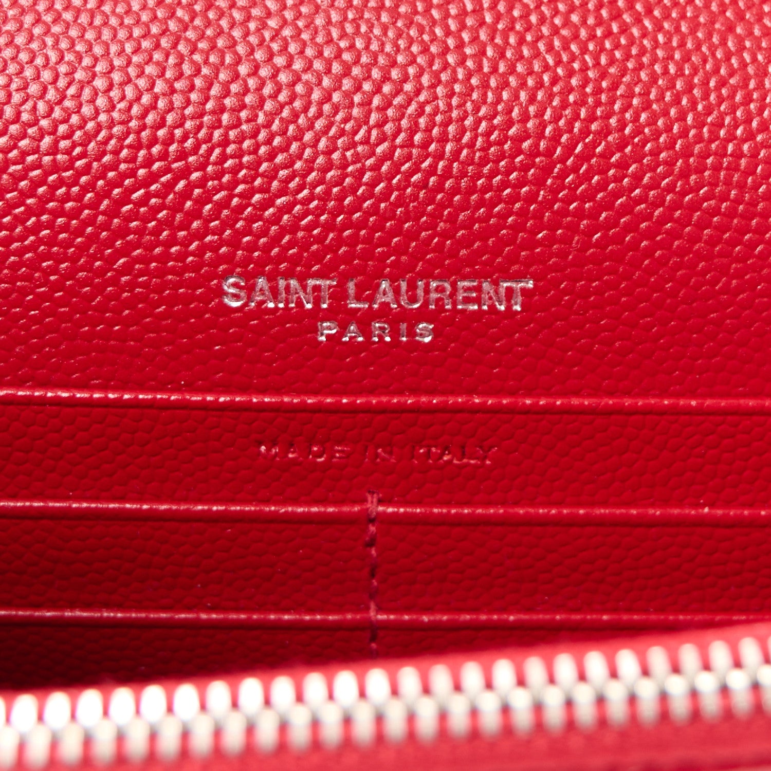Saint Laurent Grain De Poudre Matelasse Chevron Monogram Envelope Chain Wallet New Red 6 of 9