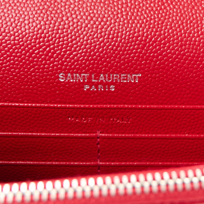 Saint Laurent Grain De Poudre Matelasse Chevron Monogram Envelope Chain Wallet New Red 6 of 9